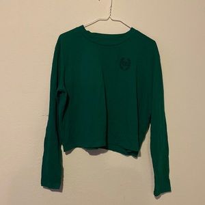 PINK Victorias Secret Womens Long Sleeve Crop Top Forest Green Size Large